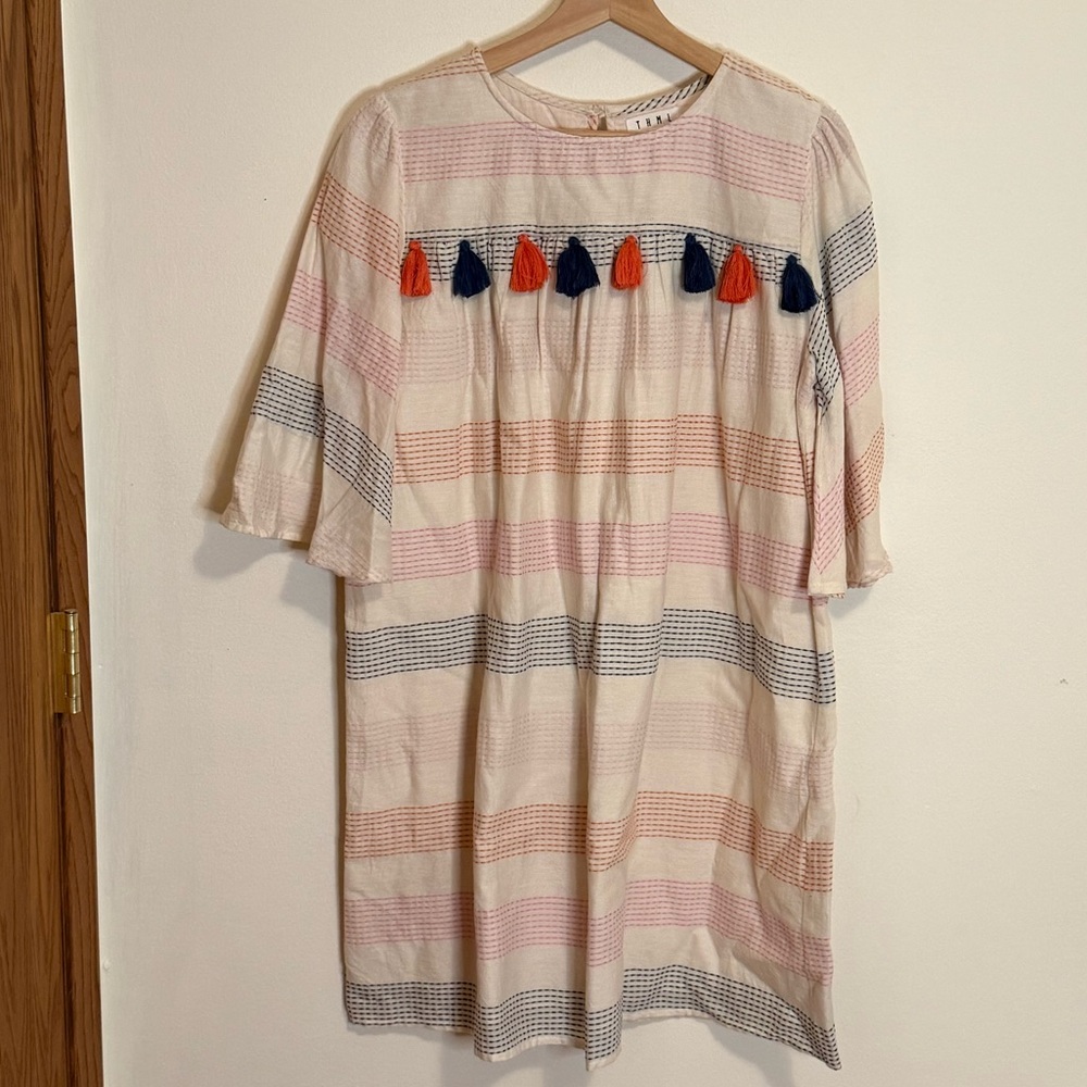 THML Cream Stripe Shift Dress With Tassels